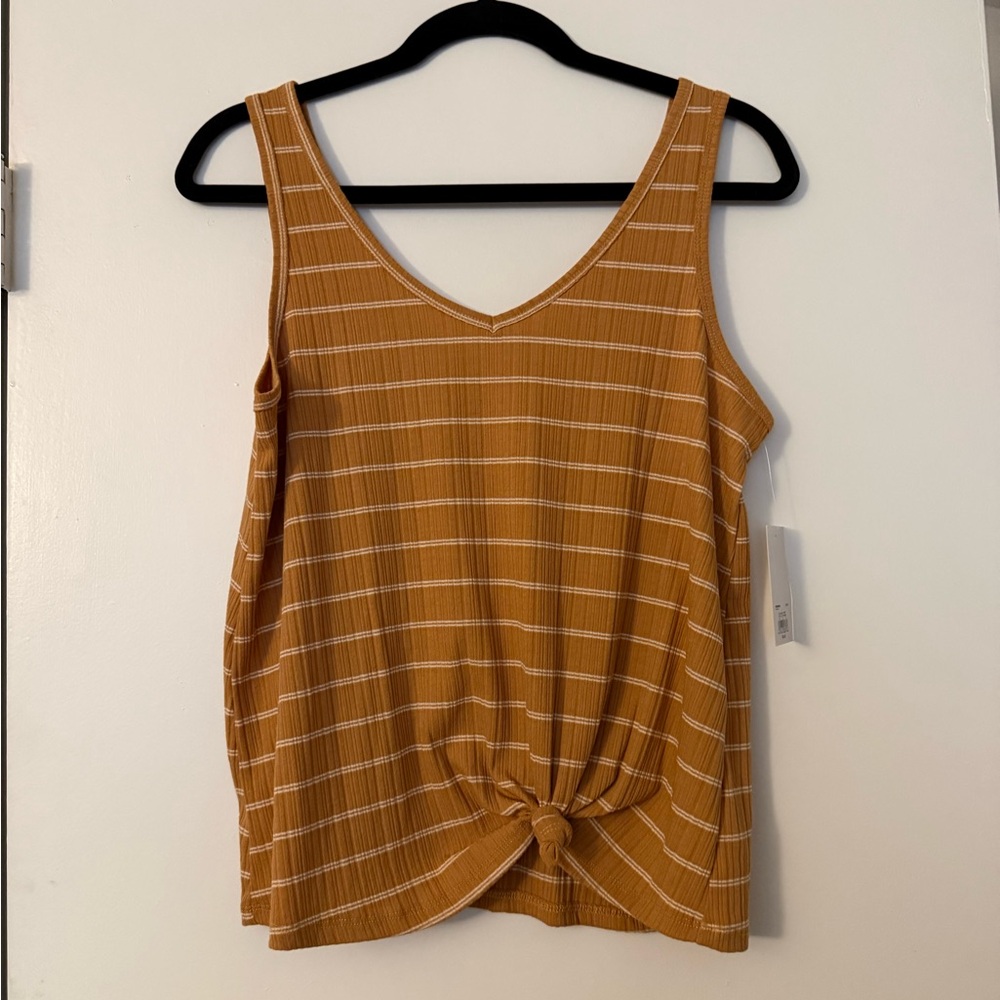New with Tags - SO Mustard and White Striped Tank Top with Knot Waist